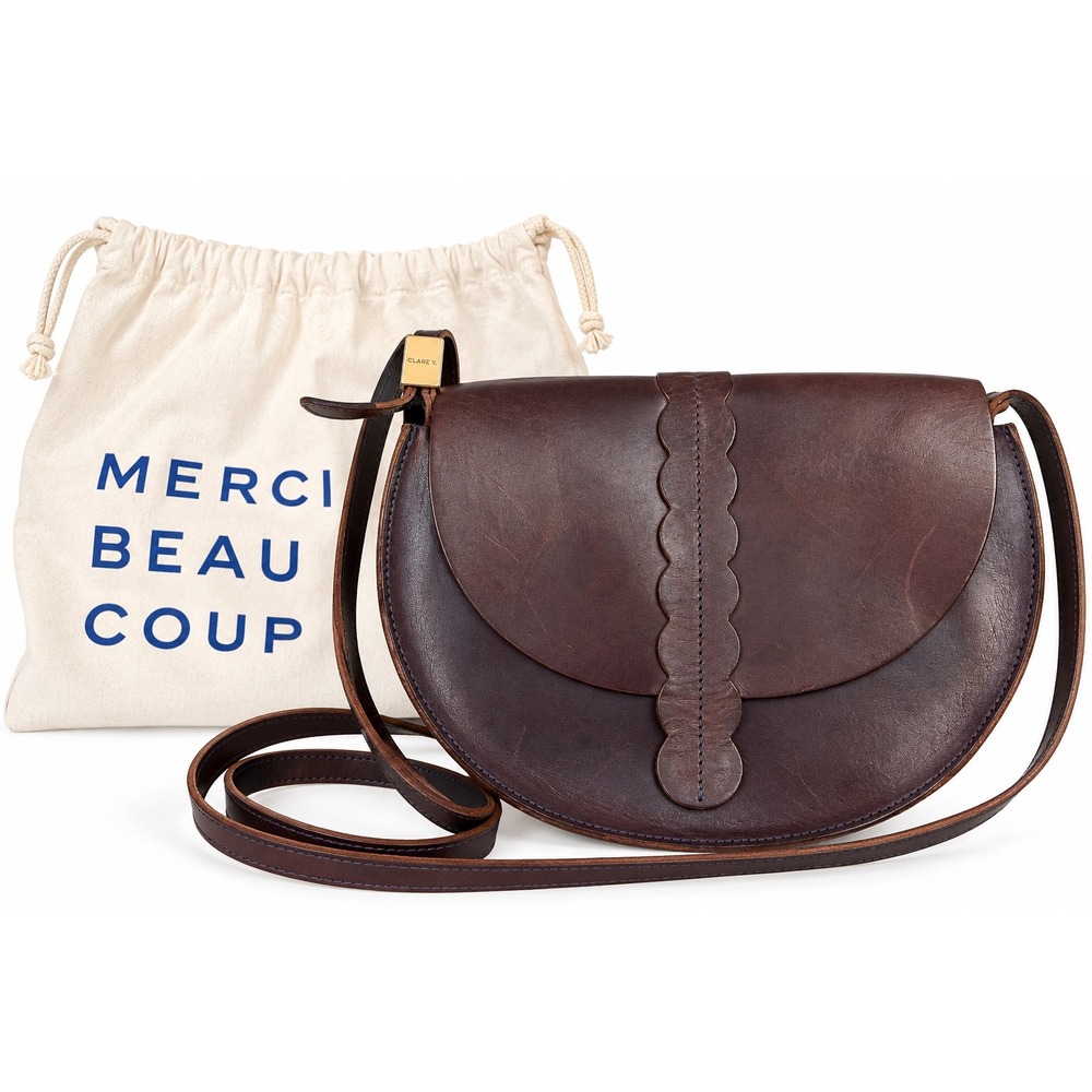 Clare V Shoulder Bag Brown Leather Saddle Crossbody French Girl Quiet Luxury